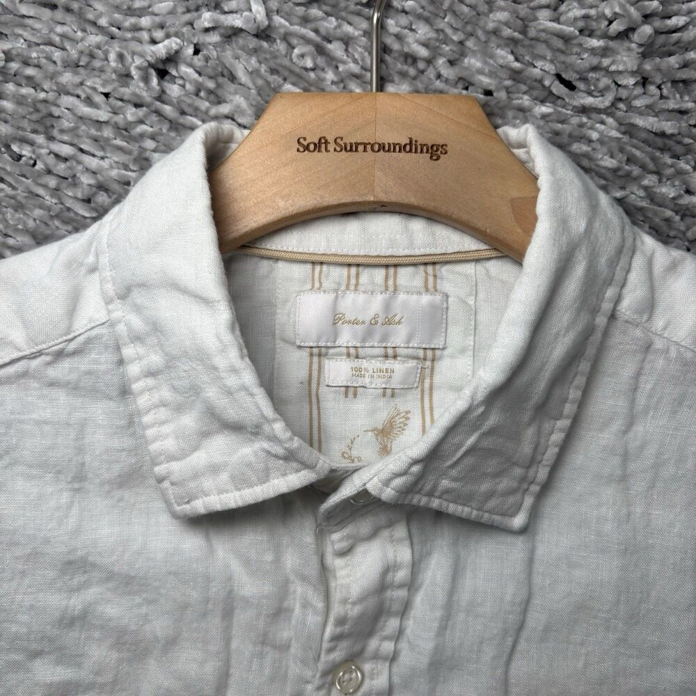 Porter & Ash Linen Shirt Mens Large White Short Sleeve Beach Summer Preppy Golf